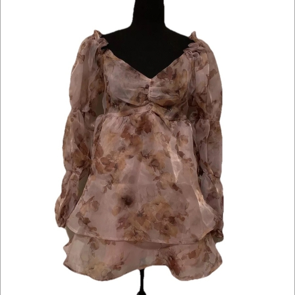 Forever 21 NWT Floral Sheer Blouse in Pink and Brown